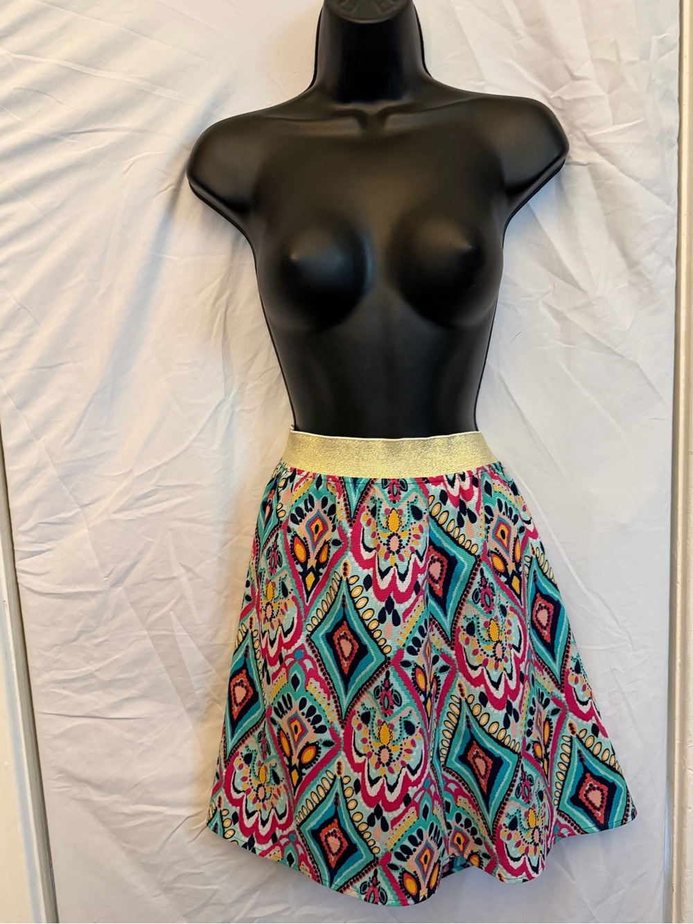 Multicolor Boho Print A-Line Skirt with Gold Waistband by Lily Pulitzer